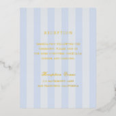 Modern Blue Stripes Wedding Foil Enclosure Card 箔招待状ポストカード (正面)