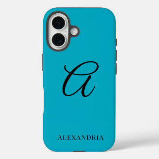 Modern Blue Stylish Personalized Name Initial iPhone 16ケース