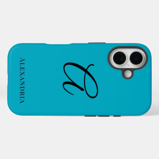 Modern Blue Stylish Personalized Name Initial Case-Mate iPhoneケース (裏面 (横))