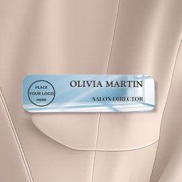 Modern Blue Sunbeam Magnetic Name Badge Custom 名札