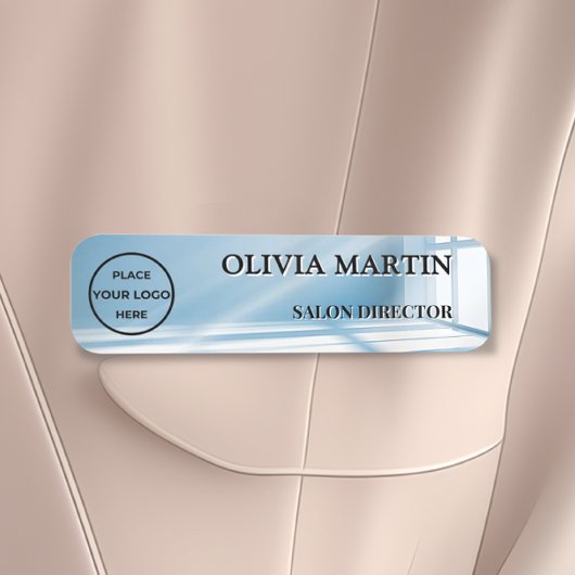 Modern Blue Sunbeam Magnetic Name Badge Custom 名札