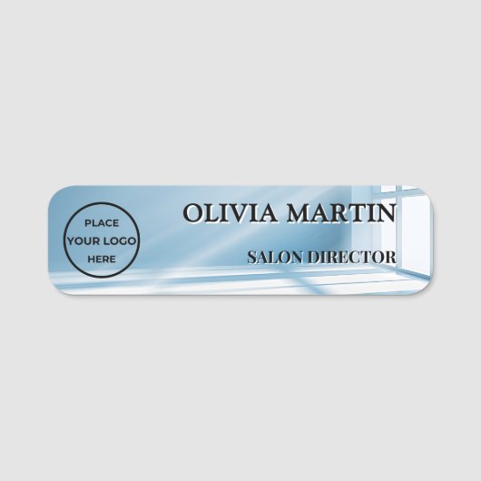 Modern Blue Sunbeam Magnetic Name Badge Custom 名札 (正面)