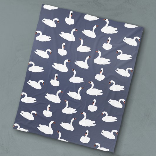 Modern Blue Swan Pattern Fleece Blanket フリースブランケット