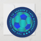 Modern Blue Text Soccer Ball Birthday Invitation  セーブザデート (裏面)