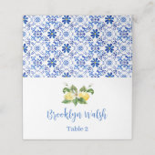 Modern Blue Tile Lemon Bridal Shower Place Card プレイスカード (外部開封)