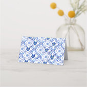 Modern Blue Tile Lemon Bridal Shower Place Card プレイスカード (裏面)
