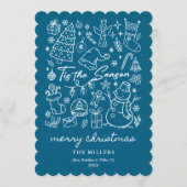 Modern Blue Tis the Season Christmas Doodle シーズンカード (正面)