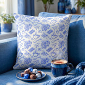 Modern Blue Toile Cacao and Chocolate Pattern クッション