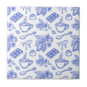Modern Blue Toile Cacao and Chocolate Pattern タイル (正面)