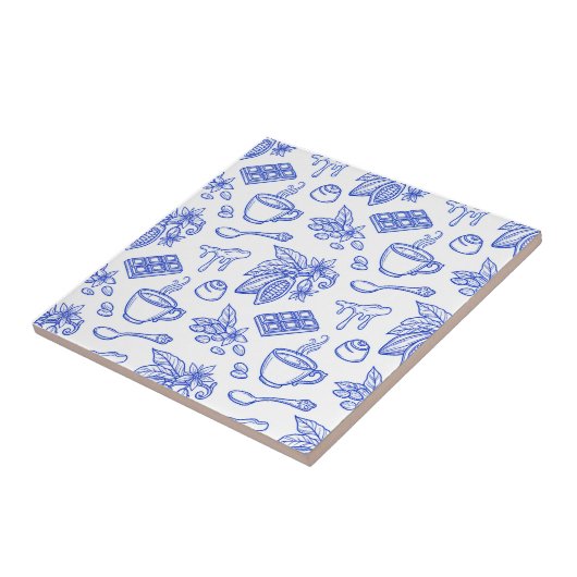 Modern Blue Toile Cacao and Chocolate Pattern タイル (側面)