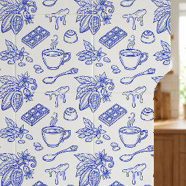 Modern Blue Toile Cacao and Chocolate Pattern タイル