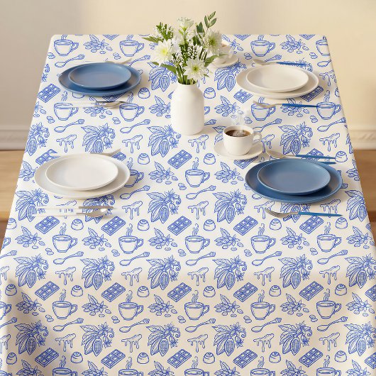 Modern Blue Toile Cacao and Chocolate Pattern テーブルクロス