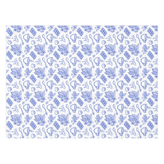 Modern Blue Toile Cacao and Chocolate Pattern テーブルクロス (正面(横))