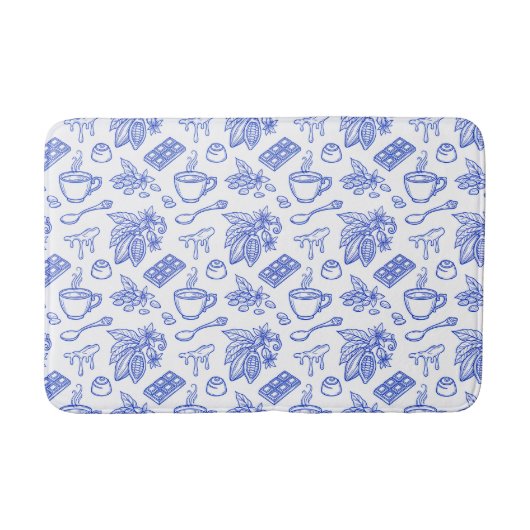 Modern Blue Toile Cacao and Chocolate Pattern バスマット (正面)
