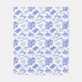 Modern Blue Toile Cacao and Chocolate Pattern フリースブランケット (正面)