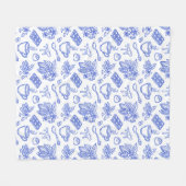 Modern Blue Toile Cacao and Chocolate Pattern フリースブランケット (正面(横))