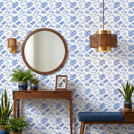 Modern Blue Toile Cacao and Chocolate Pattern 壁紙