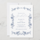 Modern Blue Toile Graduation Photo Announcement 招待状 (正面)