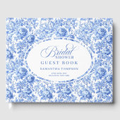 Modern Blue Toile Roses Bridal Shower Guest Book ゲストブック (正面)