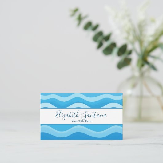 Modern Blue Vector Waves 名刺 (スタンド正面)