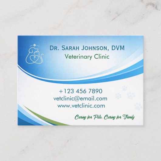 Modern Blue Veterinarian & Pet Clinic Customizable 名刺 (正面)