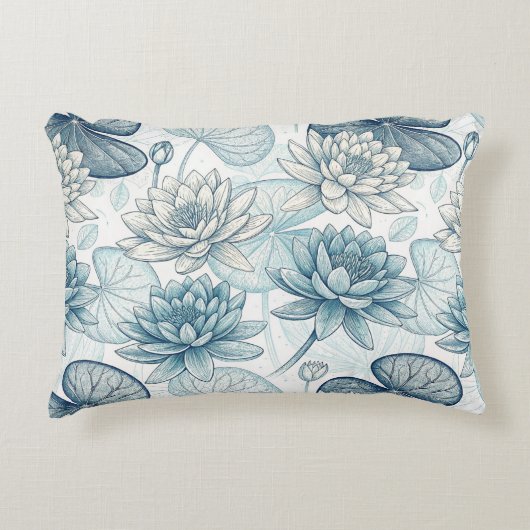 Modern Blue Water Lilies Monet Style アクセントクッション (正面)