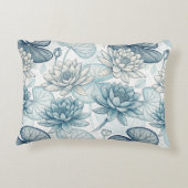 Modern Blue Water Lilies Monet Style アクセントクッション (裏面)