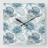 Modern Blue Water Lilies Monet Style スクエア壁時計 (正面)
