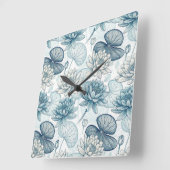 Modern Blue Water Lilies Monet Style スクエア壁時計 (傾斜)