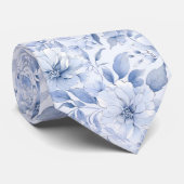 Modern Blue Watercolor Floral Pattern ネクタイ (ロール)