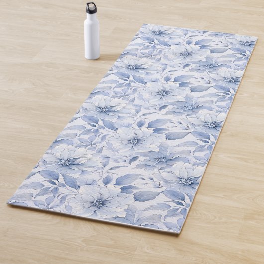 Modern Blue Watercolor Floral Pattern Name ヨガマット (インサイチュ)