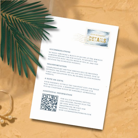 Modern Blue Watercolor Stamp Wedding Details Card エンクロージャーカード