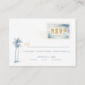 Modern Blue Watercolor Stamp Wedding RSVP エンクロージャーカード (正面)