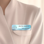 Modern Blue Wave Magnetic Name Badge Custom 名札