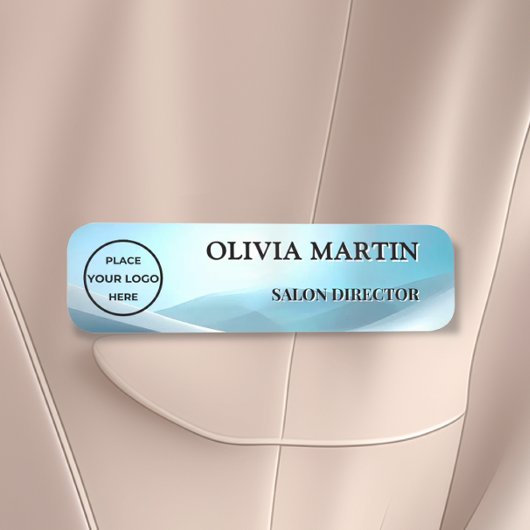 Modern Blue Wave Magnetic Name Badge Custom 名札