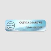 Modern Blue Wave Magnetic Name Badge Custom 名札 (正面)
