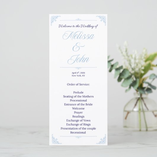 Modern Blue Wedding Program French Country プログラム (スタンド正面)