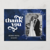 Modern Blue Wedding Thank You Photo ポストカード (正面)