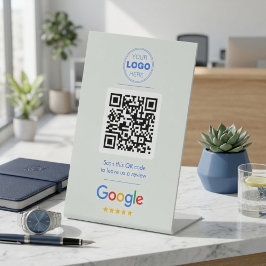 Modern Blue & White Business Review QR Code 台座サイン
