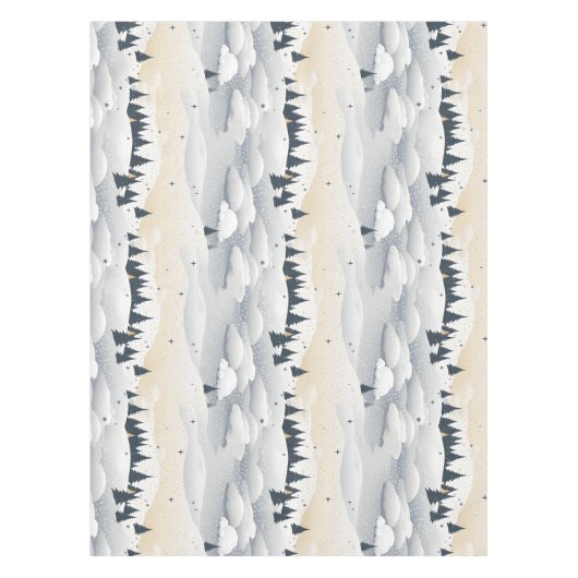 Modern Blue White Christmas Trees Snowbanks テーブルクロス (正面)