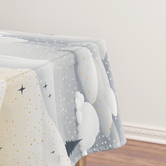 Modern Blue White Christmas Trees Snowbanks テーブルクロス (インサイチュ)