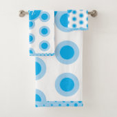Modern Blue White Circle Ring Pattern Monogram バスタオルセット (インサイチュ)