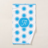 Modern Blue White Circle Ring Pattern Monogram バスタオルセット (ハンドタオル)