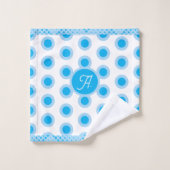 Modern Blue White Circle Ring Pattern Monogram バスタオルセット (ウォッシュタオル)
