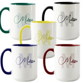 Modern Blue White Custom Name Cursive Monogram マグカップ