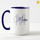 Modern Blue White Custom Name Cursive Monogram マグカップ