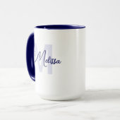 Modern Blue White Custom Name Cursive Monogram マグカップ (正面左)