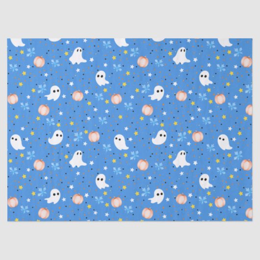 Modern Blue White Cute Halloween Boo Ghost 薄葉紙 (正面)