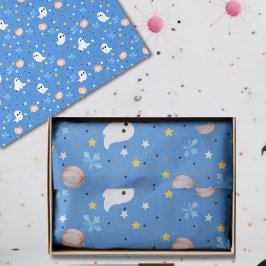 Modern Blue White Cute Halloween Boo Ghost 薄葉紙