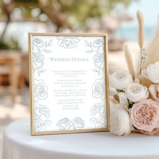 Modern Blue & White French Roses Wedding Details